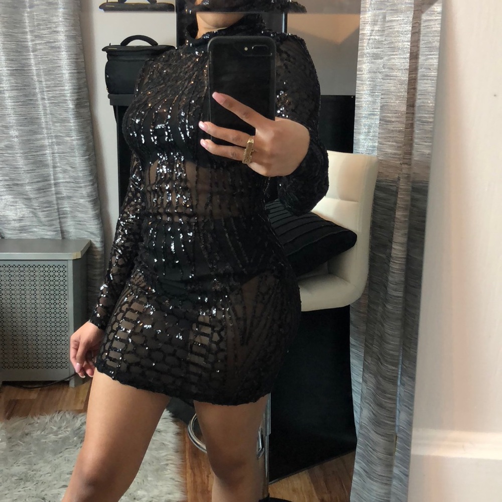 black sequin dress